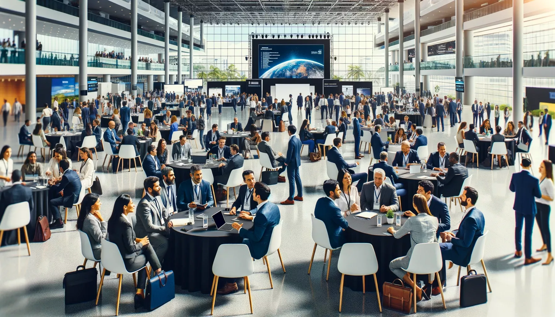 DALL·E 2023-11-20 15.06.31 - A corporate group travel event at a convention center in Cartagena, Colombia. The image shows a diverse group of professionals (Caucasian, Hispanic, B