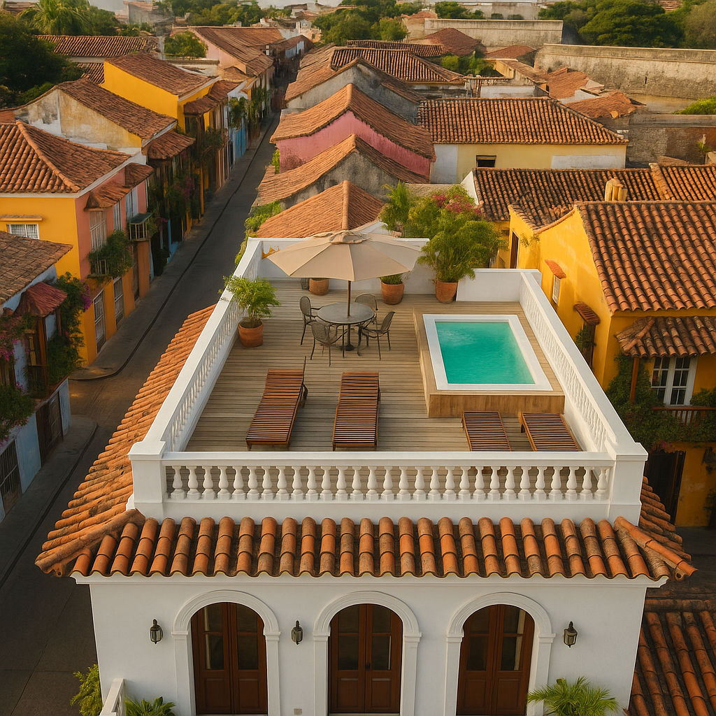 colonial penthouse rental private rooftop jacuzzi Cartagena