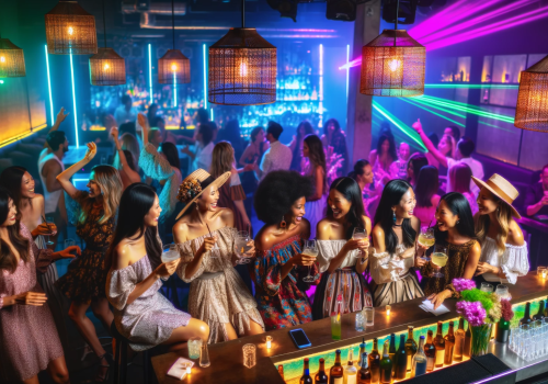 DALL·E 2023-11-20 15.01.15 - A bachelorette party celebration in a vibrant nightclub in Cartagena, Colombia. The image shows a group of women of diverse descents (Caucasian, Hispa