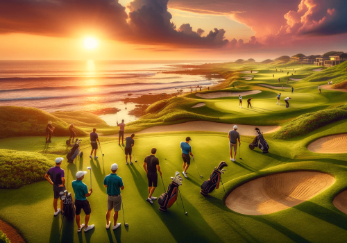 DALL·E 2023-11-20 15.03.22 – An image of people golfing at an oceanside golf course during sunset. The scene shows a picturesque golf course with lush green fairways and sand bunk (1) DALL·E 2023-11-20 15.03.22 - An image of people golfing at an oceanside golf course during sunset. The scene shows a picturesque golf course with lush green fairways and sand bunk (1)